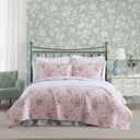 Laura Ashley - Twin Quilt Set, Reversible Cotton Bedding with Matching Sham, Medium-Weight for Year Round Use, Dorm Essentials, Coquette Room Decor (Veronicas Bouquet Pink)