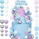 Tioncy 71 Pcs Snowflake Cake Toppers Set Multicolor Balls Blue Princess Happy Birthday Cake Topper Decorations for Winter Wonderland Birthday Snowflake Party Supplies