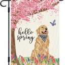 2 x DLZDN Hello Spring Dog Garden Flag Golden Retriever Floral Flag 1218 Inch Double Side Vertical Burlap Farmhouse Yard Flag Seasonal Outdoor House Decoration