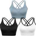 WOYYHO Cross Back Sports Bra for Women Padded Strappy Yoga Bra Medium Support Workout Bra for Athletic Gym Fitness 3 Pack, XXLarge