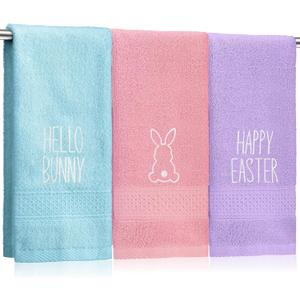 Peryiter 3 Pcs Easter Hand Towels for Bathroom Pastel Easter Bathroom Decor Spring Embroidered Bunny Farmhouse Decorative Hand Towels 100% Cotton 13.78 x 29.53 Inch