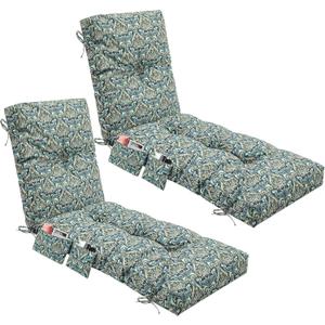 Kigley 2 Pcs Outdoor Chaise Lounge Cushions with Side Pocket 76x22x6 Thick Tufted Waterproof Patio Pool Lounge Chair Replacement Cushion Cyan Paisley Fade Resistant for Furniture Lawn, Patterned