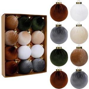 SUPREME XMAS 12 Pcs Christmas Tree Ornaments Set, 80mm/3.15in Large Velvet Christmas Ornaments for Xmas Tree Decorations Shatterproof Hanging Flocked Balls Ornaments Holiday Party Indoor Home Decor