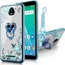 B-wishy for Schok Volt SV55 Glitter Crystal Butterfly Heart Floral Slim TPU Luxury Bling Cute Protective Cover with Kickstand+Strap for Schok Volt SV55(Blue)