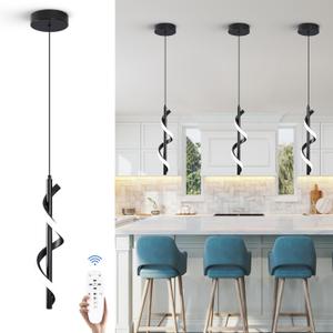 Modern Spiral Led Pendant Light Fixture, Dimmable Minimalist Integrated LED Hanging Lamp, Adjustable Hanging Island Light Fixture for Bedroom Living Room Kitchen Sink, 1 Pack (Black)