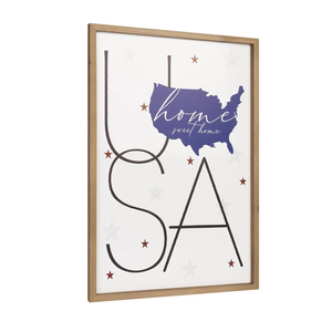 pechpell 23.6×15.7 Inch Patriotic Wall Art with Wood Framed, Wooden Labor Day USA Sign, Veterans Day Decorations Americana Decor Memorial Gifts for Home Living Room Dining Office Farmhouse Indoor