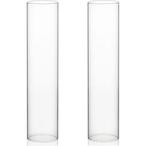 WGVI Hurricane Candle Holder Sleeve, Wide 4", Height 18", 2 Pieces, Clear Glass Cylinder Open Both Ends, Chimney Shade Tube (HST0418_2pc)