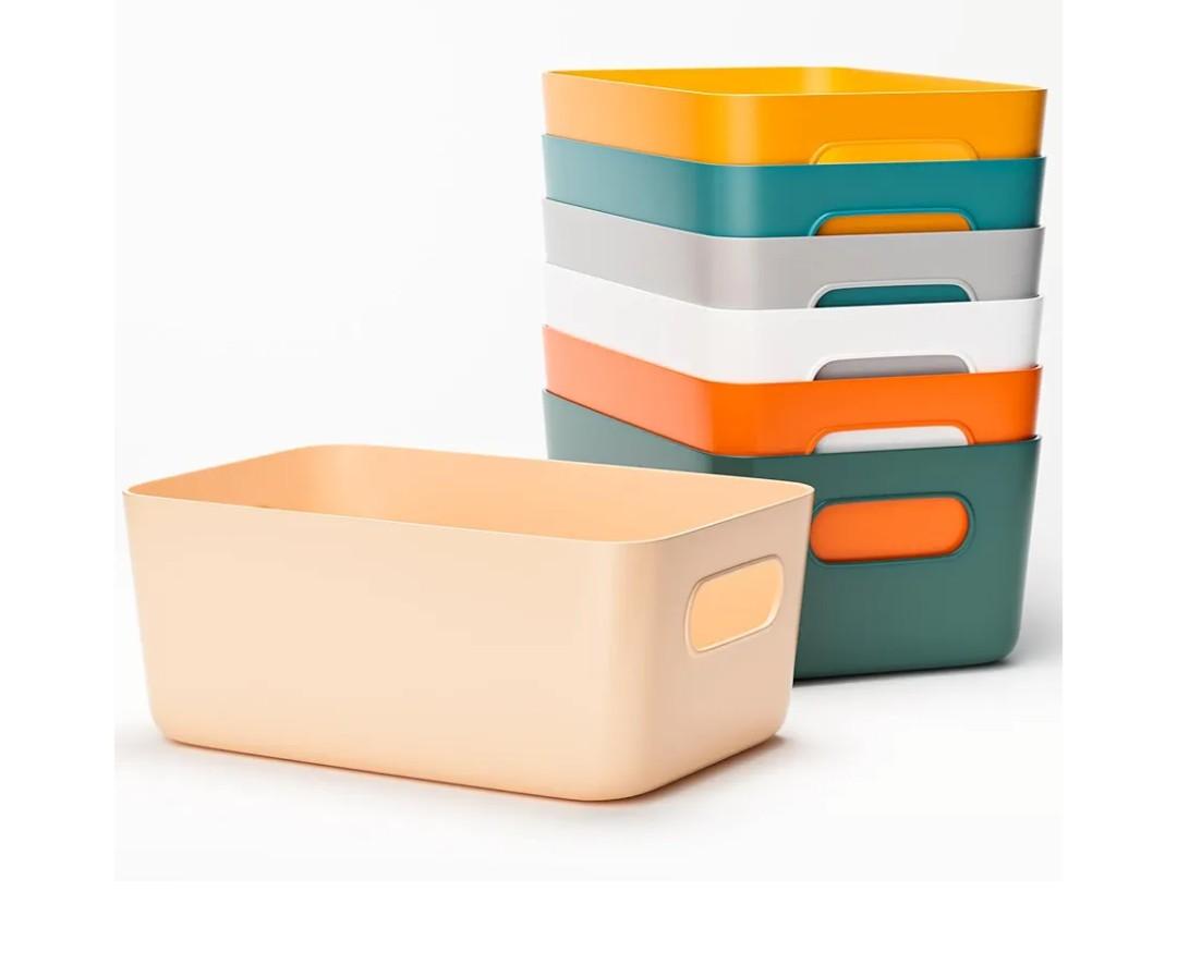 VECH Storage Baskets，7 Pack Plastic Storage Boxes for Shelves，Stackable Cupboard Organiser，Kitchen Storage & Organisation,Bathroom Storage Basket,Shelf Storage Box for Kitchen,Office and Home