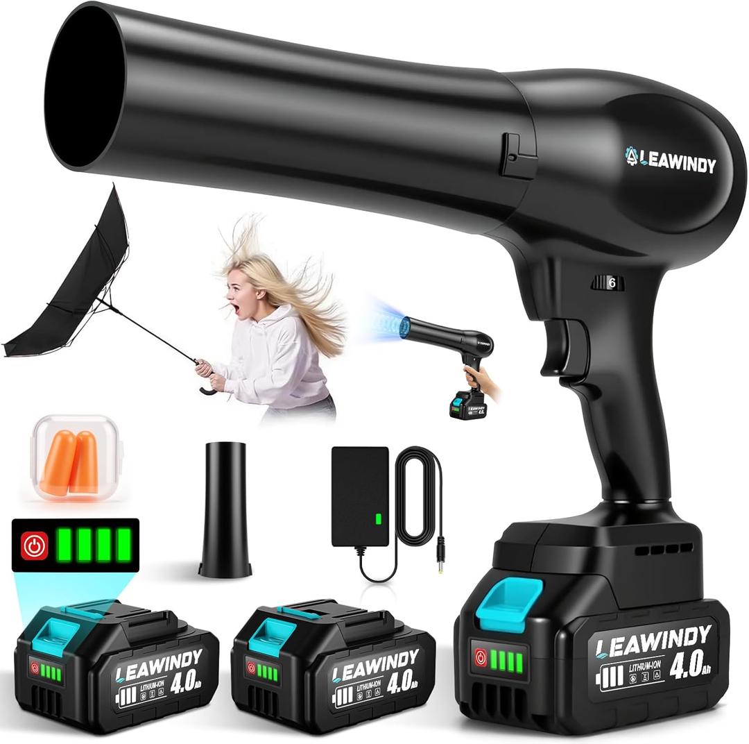 Cordless Leaf Blowers with 2 X 4.0Ah Batteries and Charger, 800000RPM Handheld Leaf Blower & 6 Speed Mode, Lightweight Mini Turbo Jet Blower, Rechargeable Leaf Blower for Lawn Care, Patio, Car, Drying