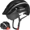 VICTGOAL Bike Helmet for Men Women with Led Light Detachable Magnetic Goggles Removable Sun Visor Mountain & Road Bicycle Helmets Adjustable Size Adult Cycling Helmets (XL: 59-63 cm, Black White)