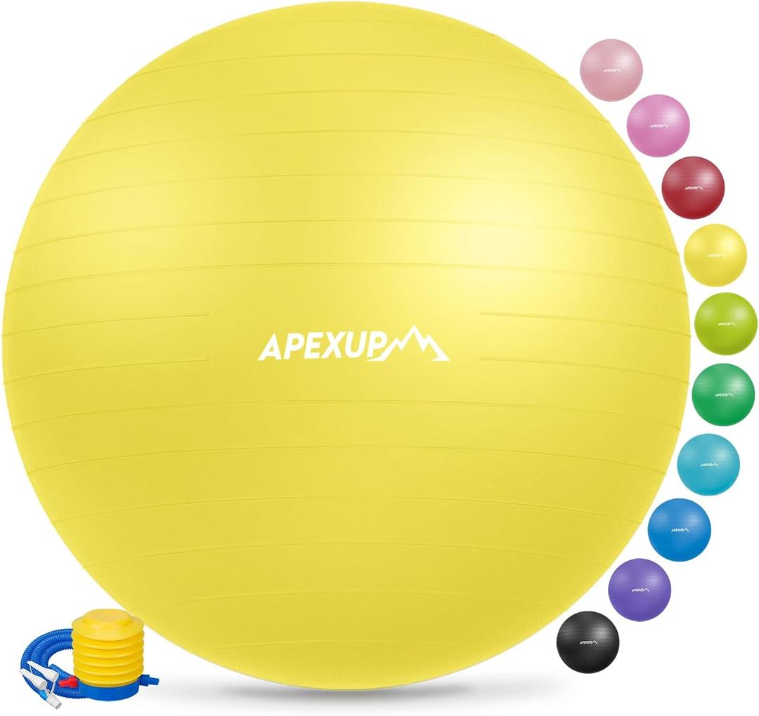 APEXUP Yoga & Pilates Ball - Anti Slip Heavy Duty Gym Ball for Fitness, Balance & Core Workout (M (19"~22) 55cm, Yellow)