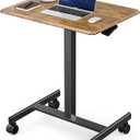 DUMOS Small Standing Desk Mobile Portable Rolling Laptop PC Table on Wheels Adjustable Height Computer Workstation for Home Office, 19 Inch, Brown