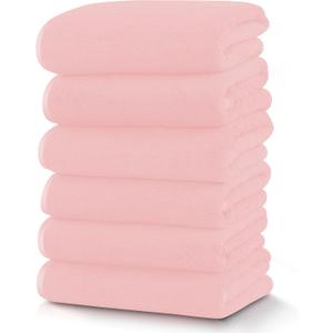 TENSTARS Silk Hemming Hand Towels for Bathroom - Quick Drying - Ultra Soft Microfiber Absorbent Towel for Bath Fitness, Gym, Shower, Hotel, and Spa - 16x28 Inch | Set of 6, Pink