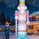 12FT Giant Christmas Inflatable Nutcracker, Huge Pink Christmas Decoration Outdoor Hold Cane Large Blow Up Yard Decorations Blowups with Bright LED Lights for Xmas New Year Holiday