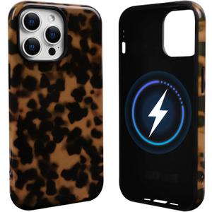 NITITOP Compatible with iPhone 13 Pro Max Case Magnetic Compatible with MagSafe Cute Leopard Amber Aesthetic Tortoise Design for Women Men Girls Soft TPU Shockproof Protective Cover - Khaki