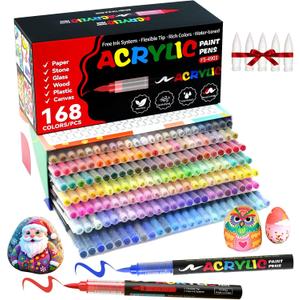 168 Colors Acrylic Paint Markers, Soft Brush Tip Acrylic Markers Set, Paint Pens for Wood, Fabric, Canvas, Glass, Stone, Canvas, Rock Painting and DIY Crafts Art Supplies