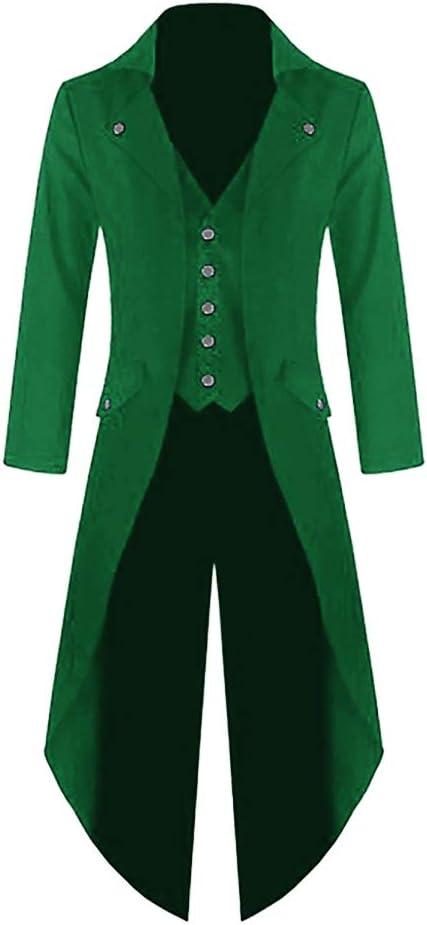 Runcati Mens Steampunk Victorian Jacket Gothic Tailcoat Costume Vintage Tuxedo Viking Renaissance Pirate Halloween Coats (Medium, Green)