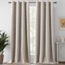 Full Blackout Linen Curtains 92 Inches Long for Bedroom Living Room, Farmhouse 100% Black Out Soundproof Privacy Protection Lightweight Grommet Curtain Panels, Sand Beige, W52 x L92, 2 Panels
