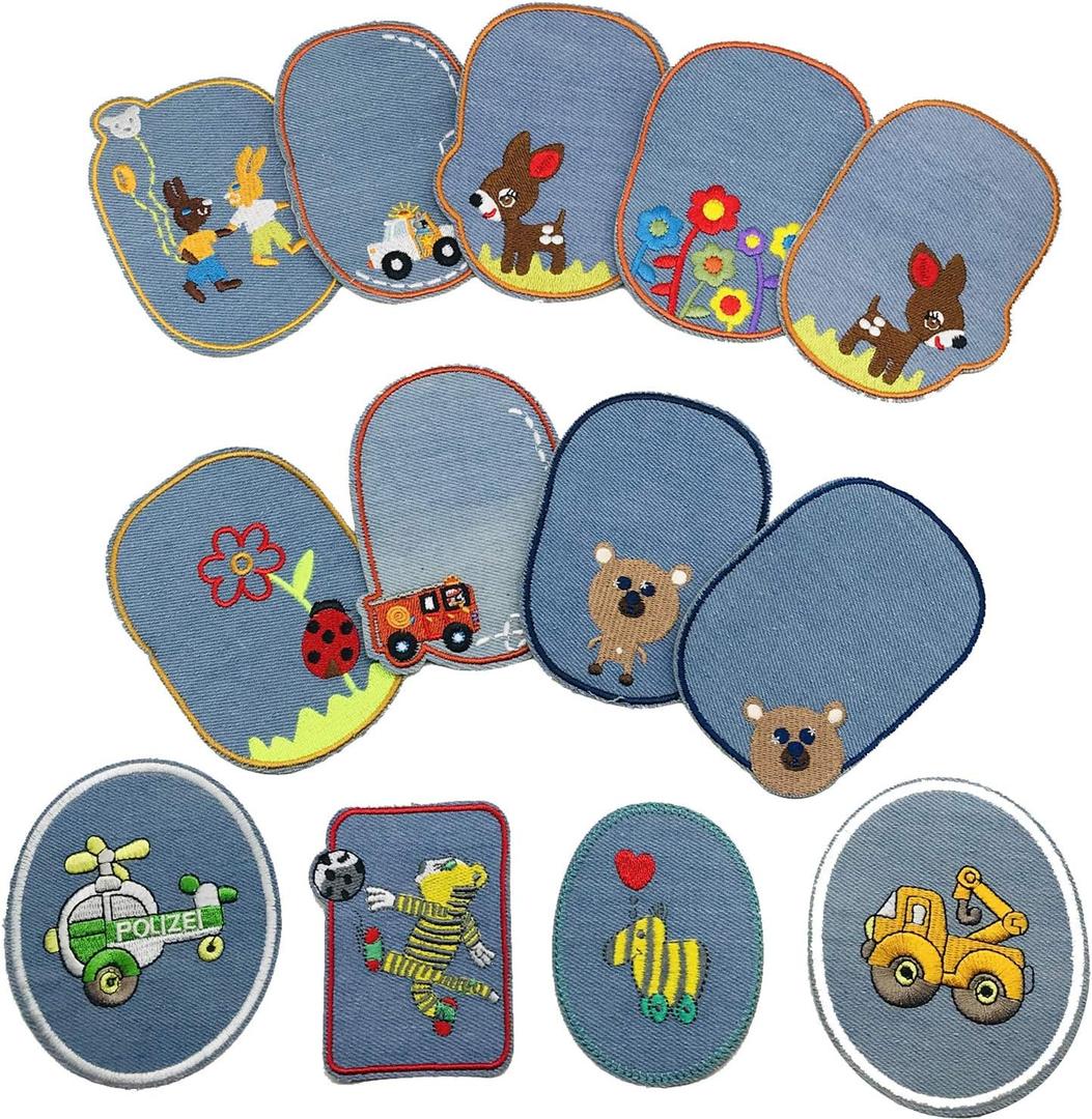 Woohome 13 PCS Iron On Denim Patches Animal Sewing Knee Repair Patches Jeans Patch Iron on Inside for Clothing Jeans and DIY Repair