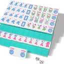 Mahjong Tile Set, American Mahjong Tile Set with 2 Dice, 166 Engraved Acrylic Tiles (1.2”), Turquoise Blue