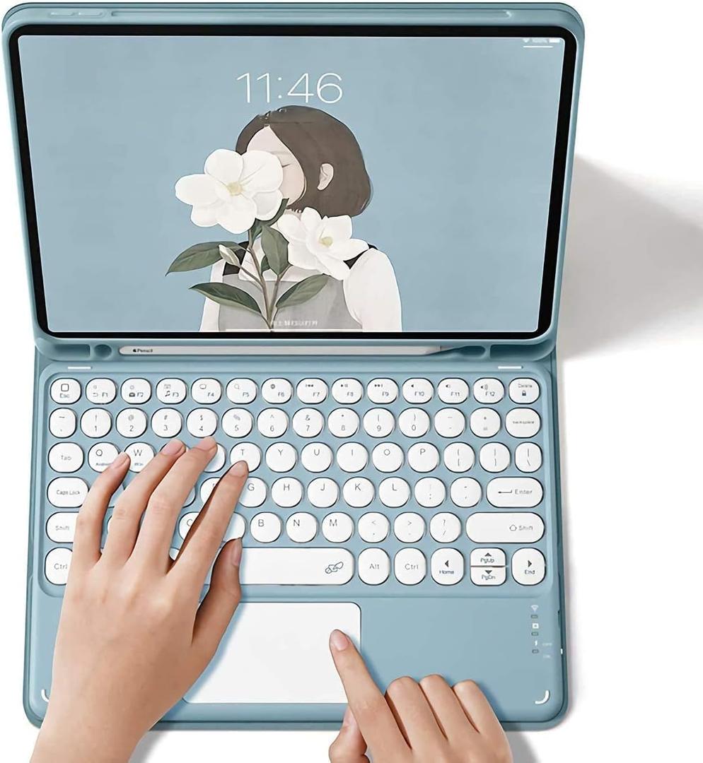 Galaxy Tab S10 Plus/S9 FE Plus/S9 Plus Keyboard Case with Touchpad,Round Keys Detachable Bluetooth Keyboard Leather Folio Cover for 12.4 Inch Galaxy S10+/S9 FE+/S9+ (Blue)
