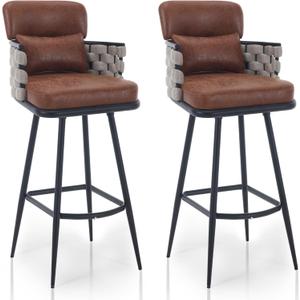 Bar Stools Set of 2 Counter Height Bar Stools 26 Inches Hand Woven Bar Chair for Kitchen Island, Bar Counter, Pub, Dining Room,Cafe (Dark Brown/Beige)