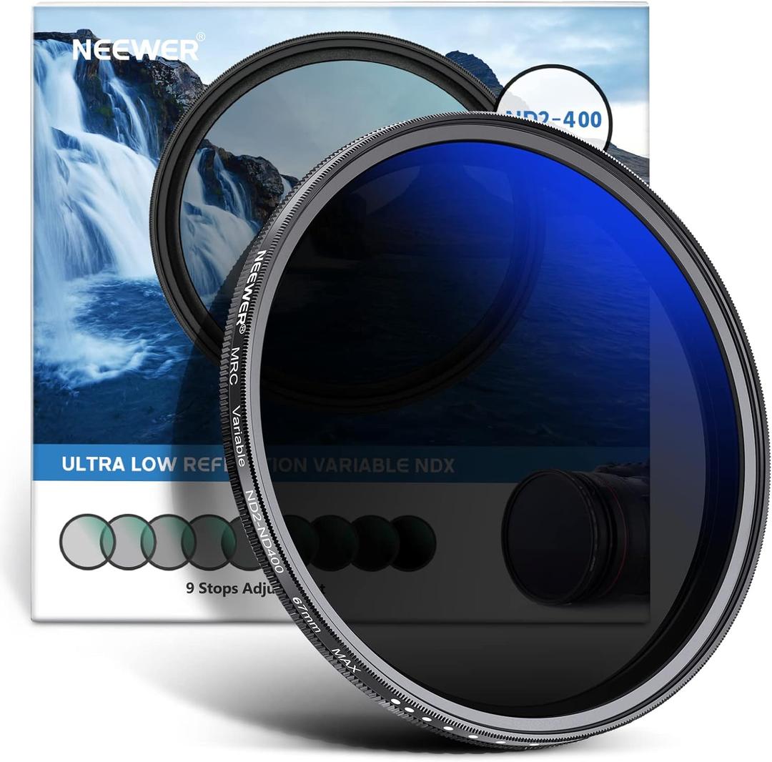NEEWER 67mm Variable ND Filter ND2-ND400 (1-9 Stops), Neutral Density Filter, Multiple Coatings, Water and Scratch Resistant
