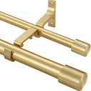 Double Curtain Rods for Windows 36-72", Brass Double Drapery Rod with Cap Finials, Adjustable 1 Inch Front and 5/8 Inch Back Dual Curtain Rod, Brass Double Rods Window Treatment Curtain Rods