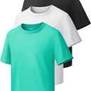 Boys Shirts Athletic Dry Fit Neon T Shirts Short Sleeve Kids Youth Moisture Wicking Quick Dry Sports Training Performance Tee (7-8 Years, 3pack-lake Blue/Black/White7495)