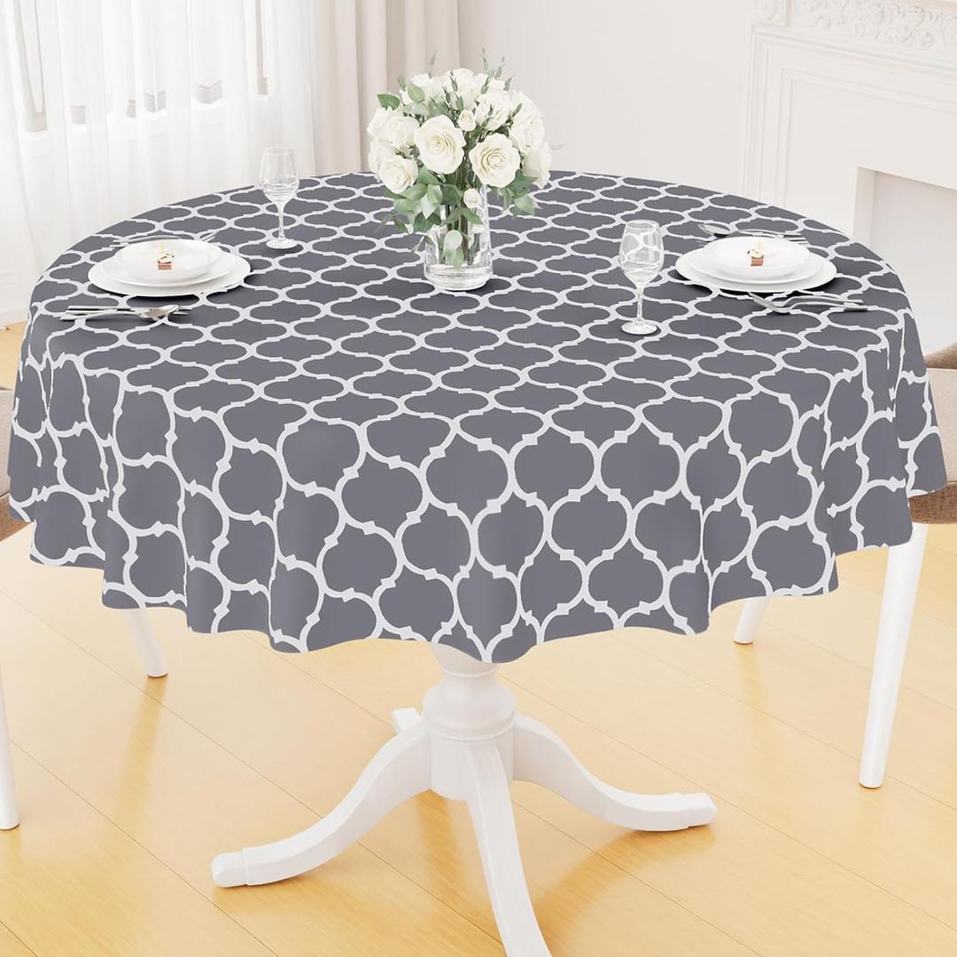 Smiry Round Plastic Table Cloth, Waterproof Vinyl Tablecloth with Flannel Backing for Round Tables, Wipeable & Spillproof for Dining, Camping, Indoor and Outdoor (60" Round, Grey)