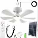 Solar Ceiling Fan Light, Portable Gazebo Fan with 15W Solar Powered Fans with Remote Control, Rechargeable Battery Operated Portable Outdoor Camping Fans for Outside, Patio, Canopy, Shed, RV, Tent, Fan diameter: 16.5inches/42cm