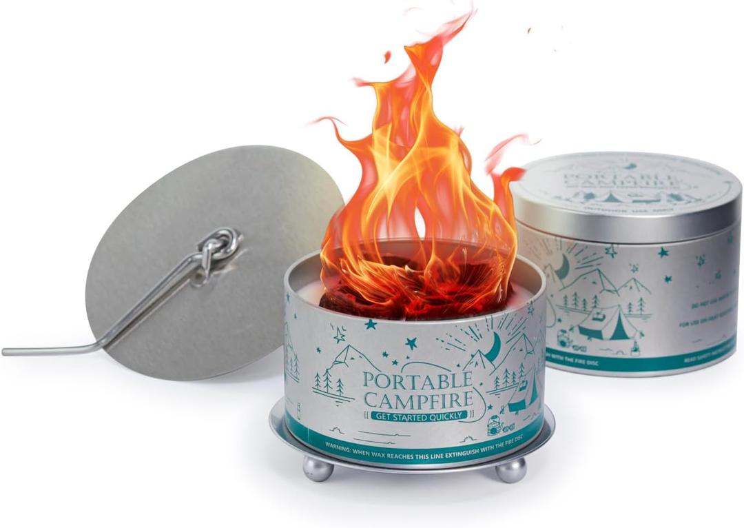 Portable Campfire, Holder and Extinguish Included, Reusable Fire Pit for Camping, Smores, Picnics Made with Recycled Soy Wax Up to 35 Hours Burn Time Tabletop Fireplace, Emergency Heat, 2 Packs