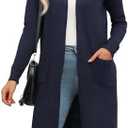 Zeagoo Women's Long Cardigan Sweaters Lightweight Sweater Long Sleeve Open Front Casual Knit Duster Cardigans with Pocket, M