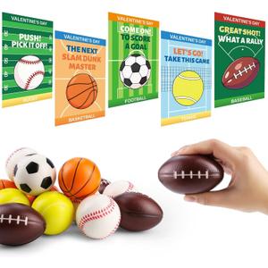 24 Pack Valentines Day Gifts for Kids Valentines Cards With Sports Squeeze Balls Valentines Exchange Cards for Boys Girls School Classroom Prizes Party Favors