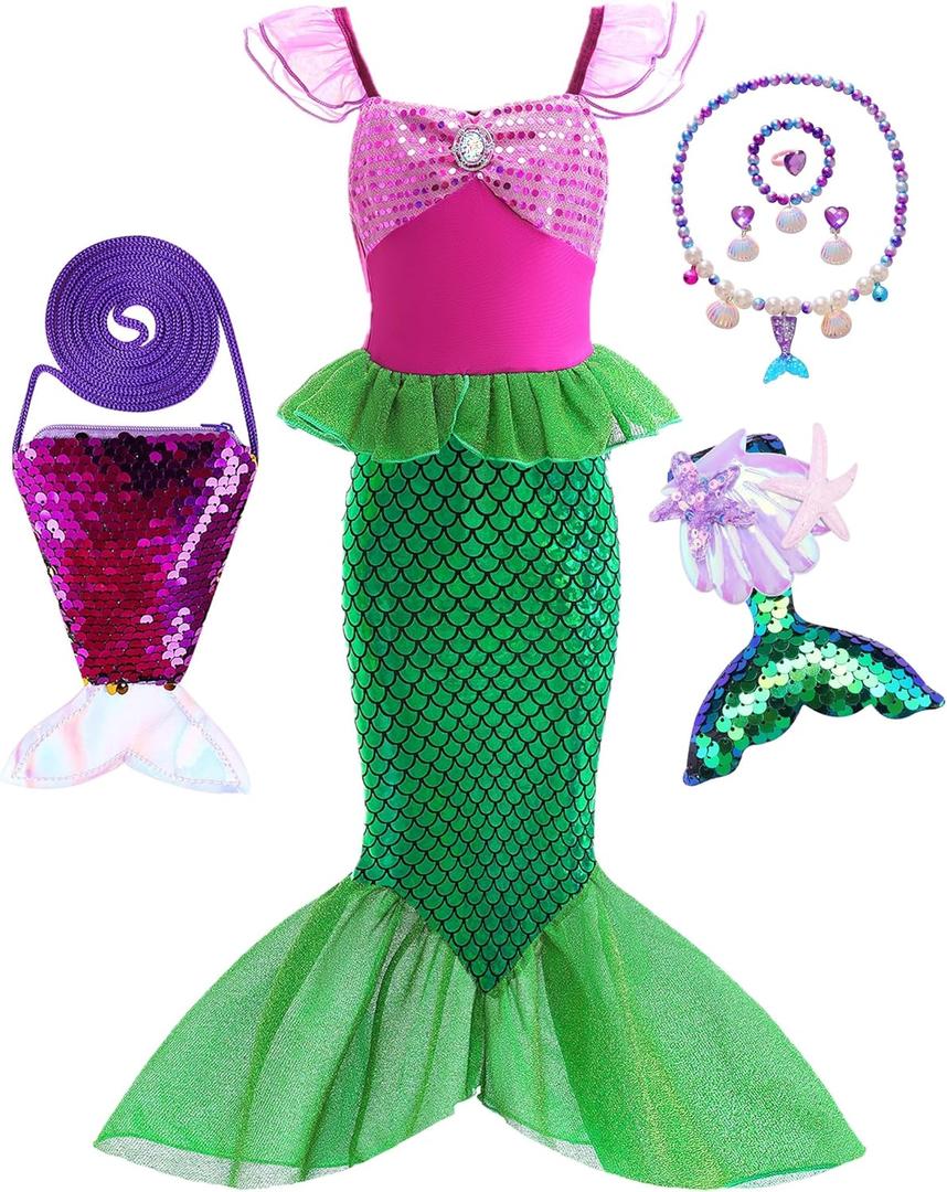 Princess Little Mermaid Costume Ariel Dress for Girls Birthday Party Halloween Cosplay Costumes (4-5 Years, K90)