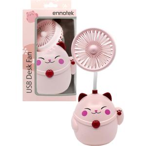 6 x Cute Pink Cat Desk Fan with Pen Holder Cat Fan for Women, Animal Fan, Funny Office Accessories, Cat Lover Gift, Small USB Fan, Aesthetic Decor