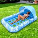 [2025 New Upgraded] Pool Floats Adult - Inflatable Pool Float with Canopy, Pool Floats Adult Heavy Duty, Cooling Water Floaties with Backrest & Cup Holder for River Lake Floats Inflatable Pool Floatie