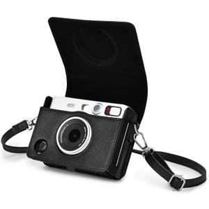 Rieibi Mini EVO Case - Vintage PU Leather Protective Bag for Fuji Instax Mini EVO Instant Camera - Removable Case with Adjustable Shoulder Strap Battery Charging Port - Black