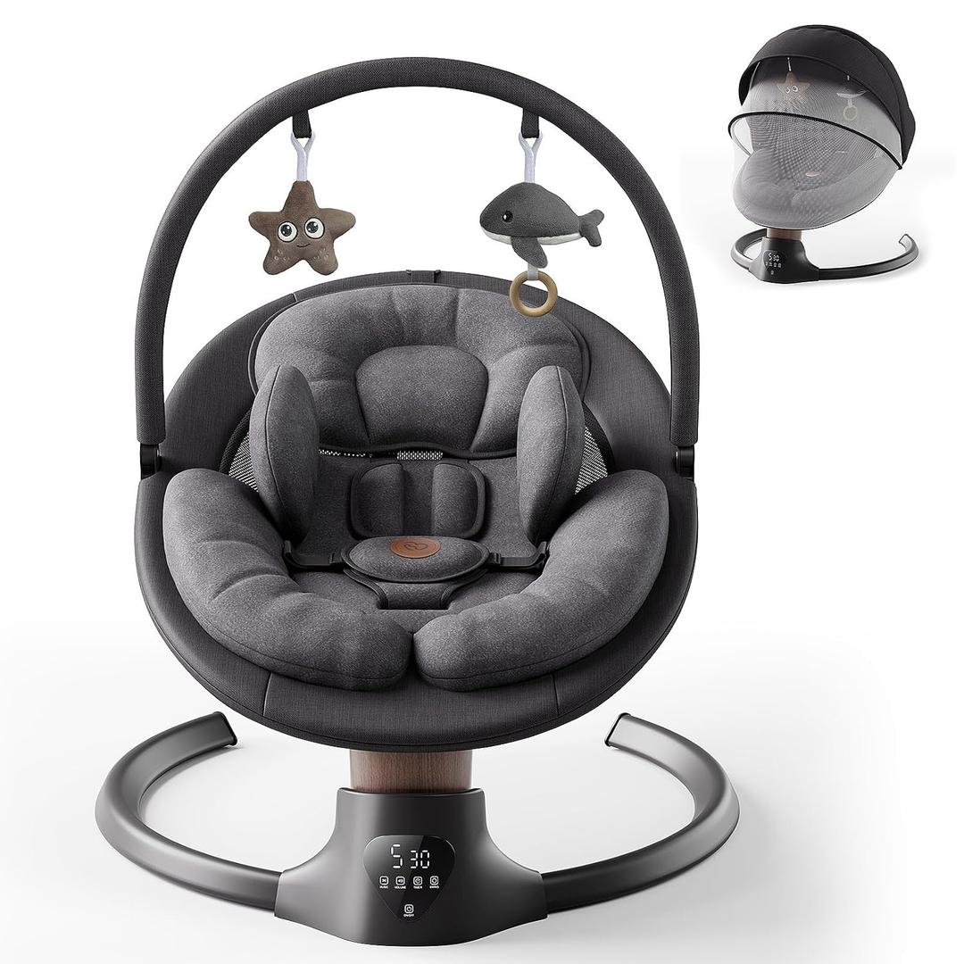 2 x Baby Swings for Infants, FasonBaby Electric Baby Swing with 10 Preset Melodies, 5 Speeds, Remote Control and Bluetooth - Portable Infant Swing for Indoor and Outdoor(Black)
