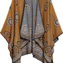 EXCHIC Women's Retro Shawl Wrap Open Front Poncho Cape Cardigan for Fall Winter (Brown) One Size