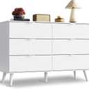WLIVE 6 Drawer Dresser for Bedroom, 47.24'' Wide Wood White Dresser, Storage Organizer with Sturdy Metal Handle, TV Stand for 55 inch TV, Chest of Drawers for Living Room, Hallway, Closet