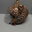 Vintage Glossy PU Leather 3/4 Motorcycle Helmet, DOT Certified Open Face Helmets with Dual Visor,Half Face Moped Helmet for Cruiser Scooter (Small, Style A-Long Lens)