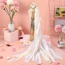 Vinsot 100 Pieces Lace Ribbon Wedding Wand Sticks Party Streamers with Bells Lace Silk Fairy Stick Wand Streamers for Wedding Send Off Party Activities Holiday Celebration Favors (Champagne)