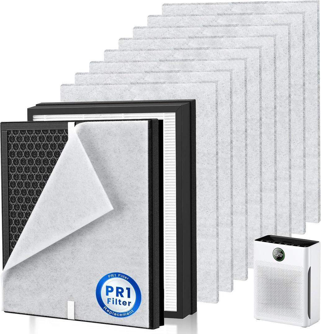 2 Pack PR1 Replacement Filter for Mooka PR1 Air Purifier,H13 True HEPA Filter for Home Large Room up to 2200sq.ft, with 8Pcs Washable Filter for Pets