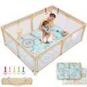 Dripex Baby Playpen with Mat, 71"x47" Play Pen for Toddlers 1-3 Years, Soft Breathable Visible Mesh, Indoor/Outdoor Portable Play Yard with Mat, Safe Baby Fence Play Area, Khaki