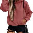 SHEWIN Women's Casual Hoodies Long Sleeve Solid Lightweight Pullover Tops Loose Sweatshirt with Pocket (Size S, 2 Red)
