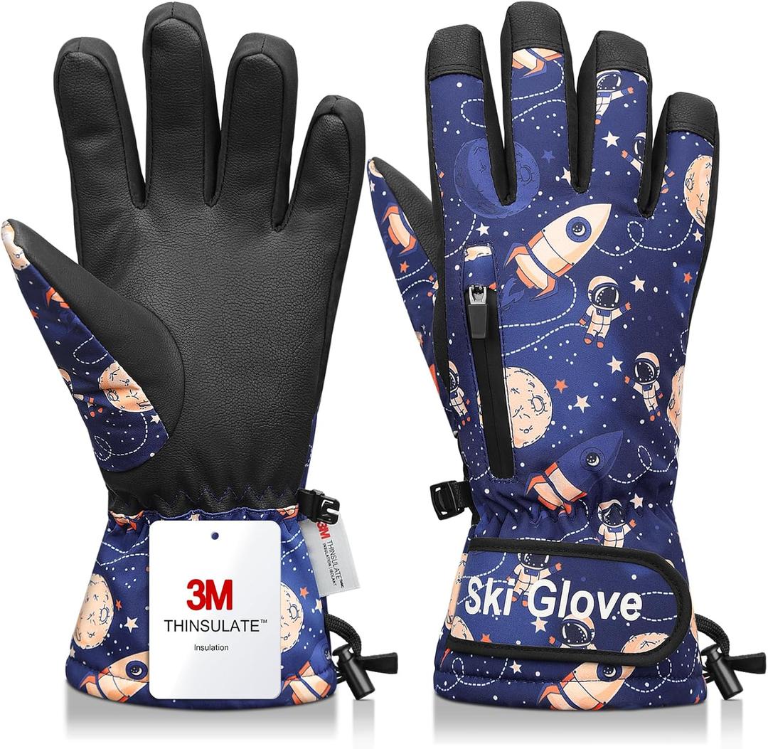 Snow Gloves, Ski Gloves Winter Warm and Waterproof Cold Weather Gloves-for Parent Boys Girls, Medium (Fit Kids 11-15 Years and Women size)