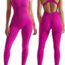 RXRXCOCO Women Backless One Piece Jumpsuits Sleeveless Scoop Neck Bodycon Romper Seamless Workout Athletic Yoga Jumpsuits Dragon Fruit X-Large