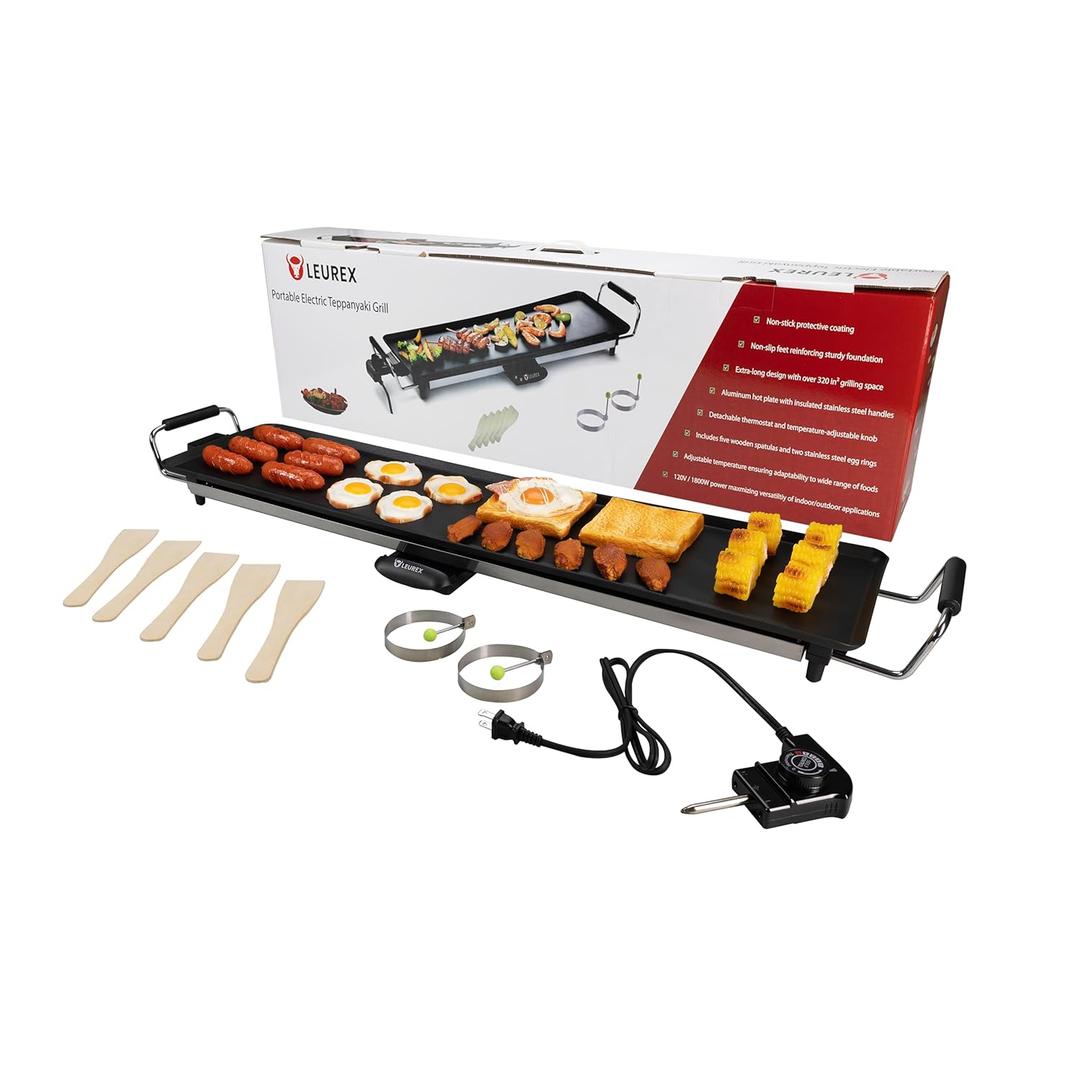 Premium Electric Griddle 36" - Smokeless Indoor Grill - Portable&Nonstick Electric Grill for Outdoor Use - Extra Large Electric Griddle Nonstick with Adjustable Temperature & Even Heating by Leurex