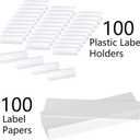 Hedume 100 Pcs Plastic Label Holder with 100 Pcs Label Inserts, 3" L x1" H Clear Plastic Shelf Label Holder, Shelf Sign and Ticket Holder, Clips On to Shelves 5/8" to 3/4" Thick